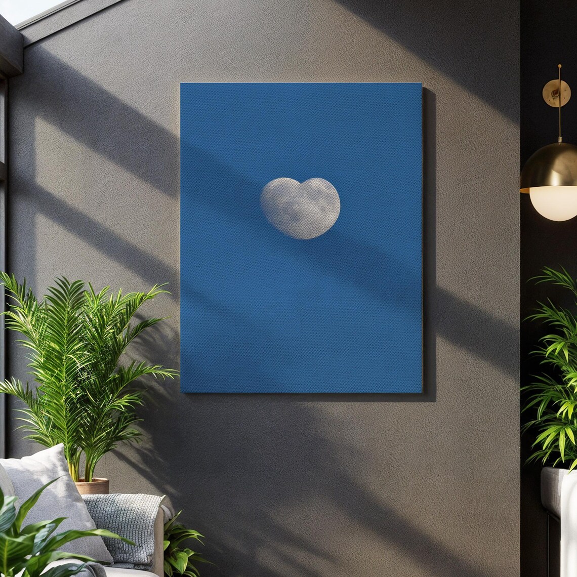 Heart Shaped Moon On Deep Blue Sky Romantic Lunar Minimal Celestial Poster
