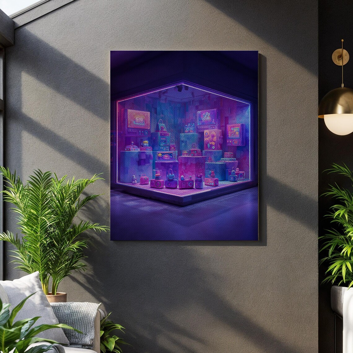 Neon Shop Window - Futuristic Store Display Art Print