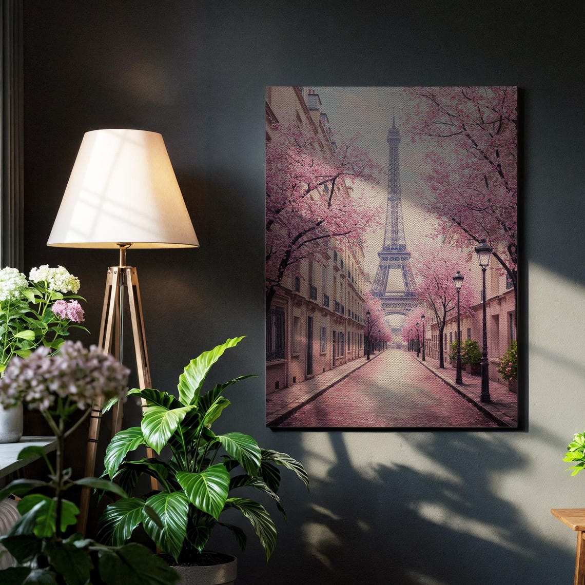 Paris Cherry Blossom Street Poster Eiffel Tower Spring Bloom