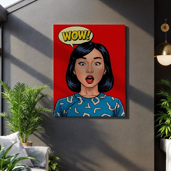WOW Comic Pop Art Woman Portrait Bold Red Retro Modern Print