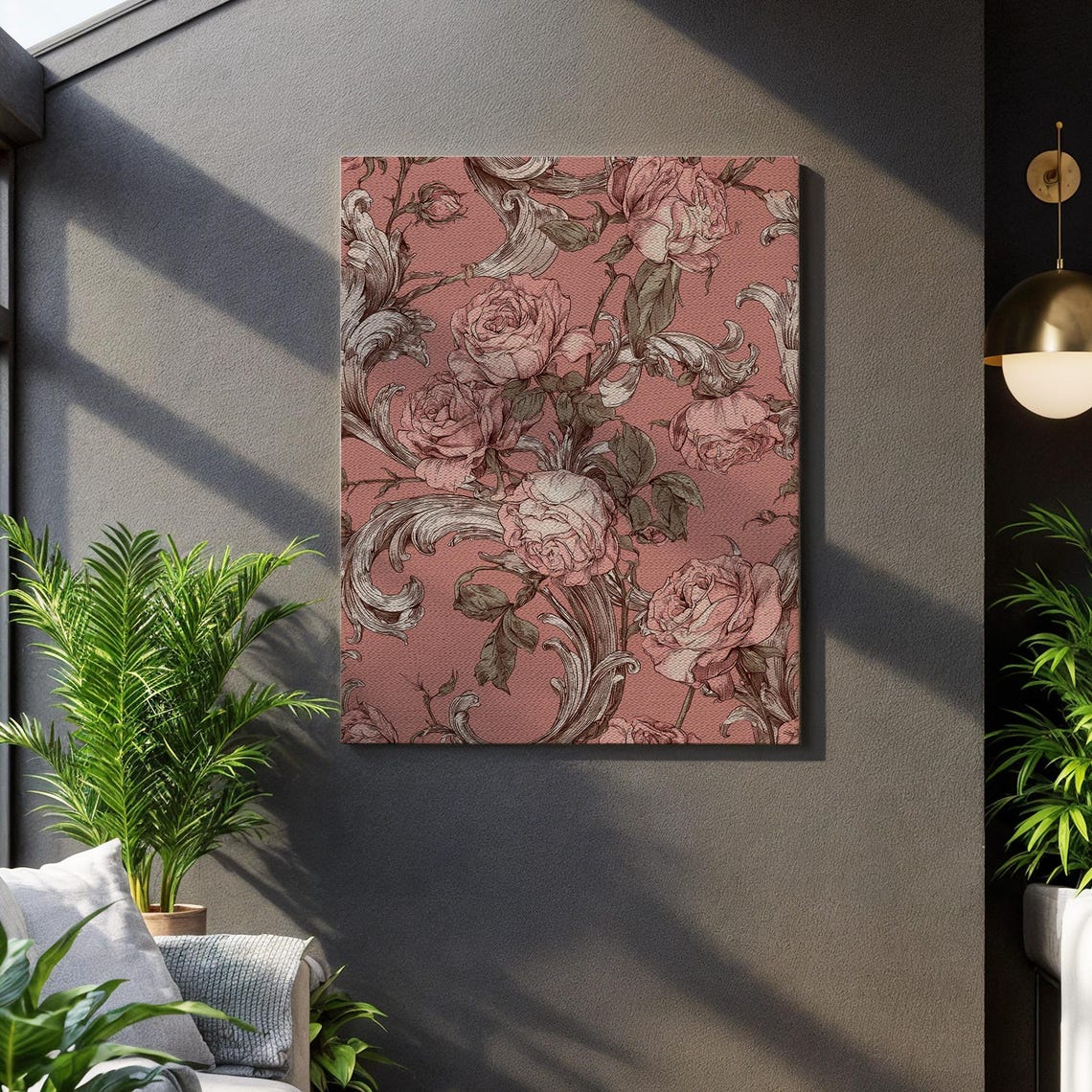 Dusty Pink Baroque Roses Vintage Floral Pattern Romantic Wall Art