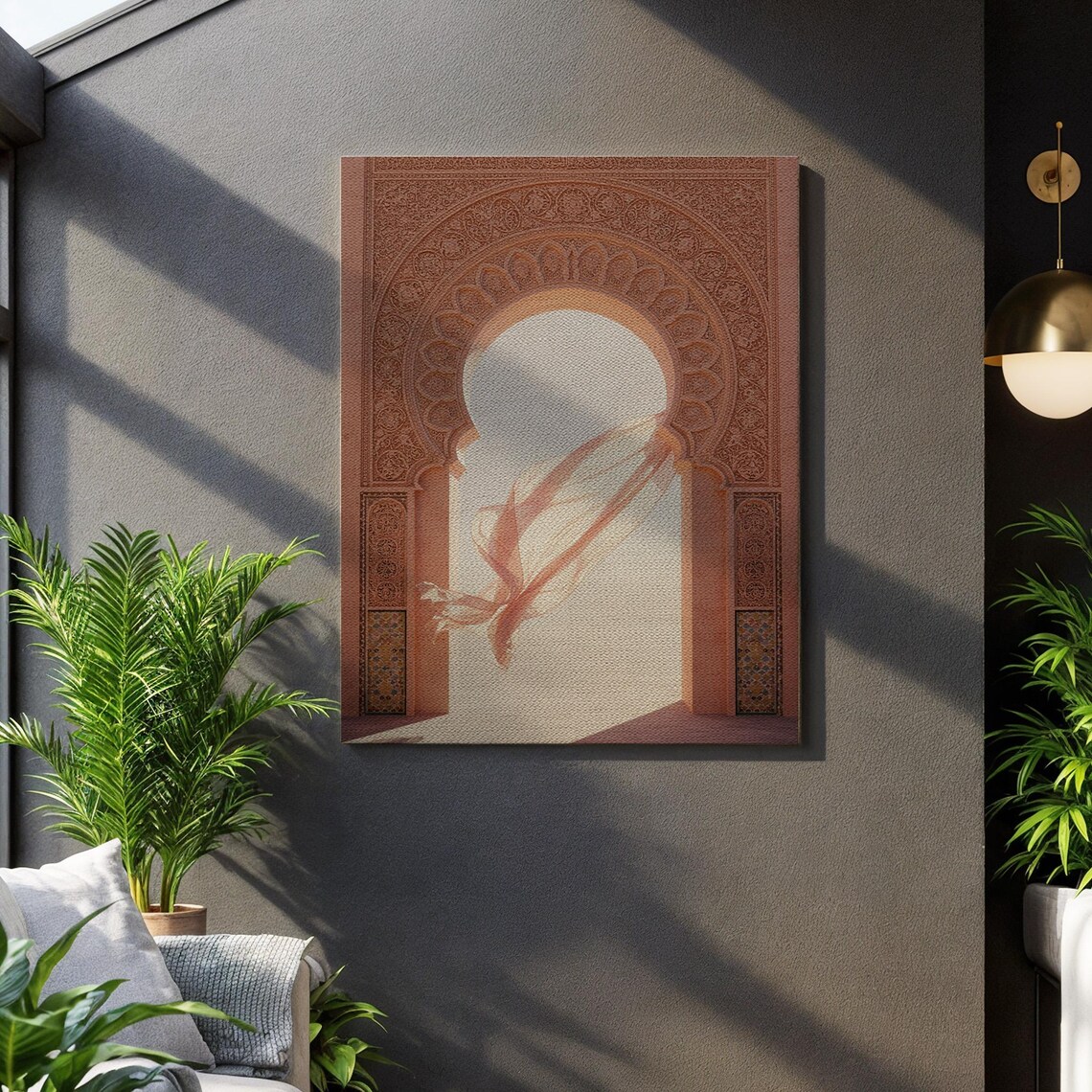 Floating Scarf In Moroccan Arch, Ethereal Minimal Decor