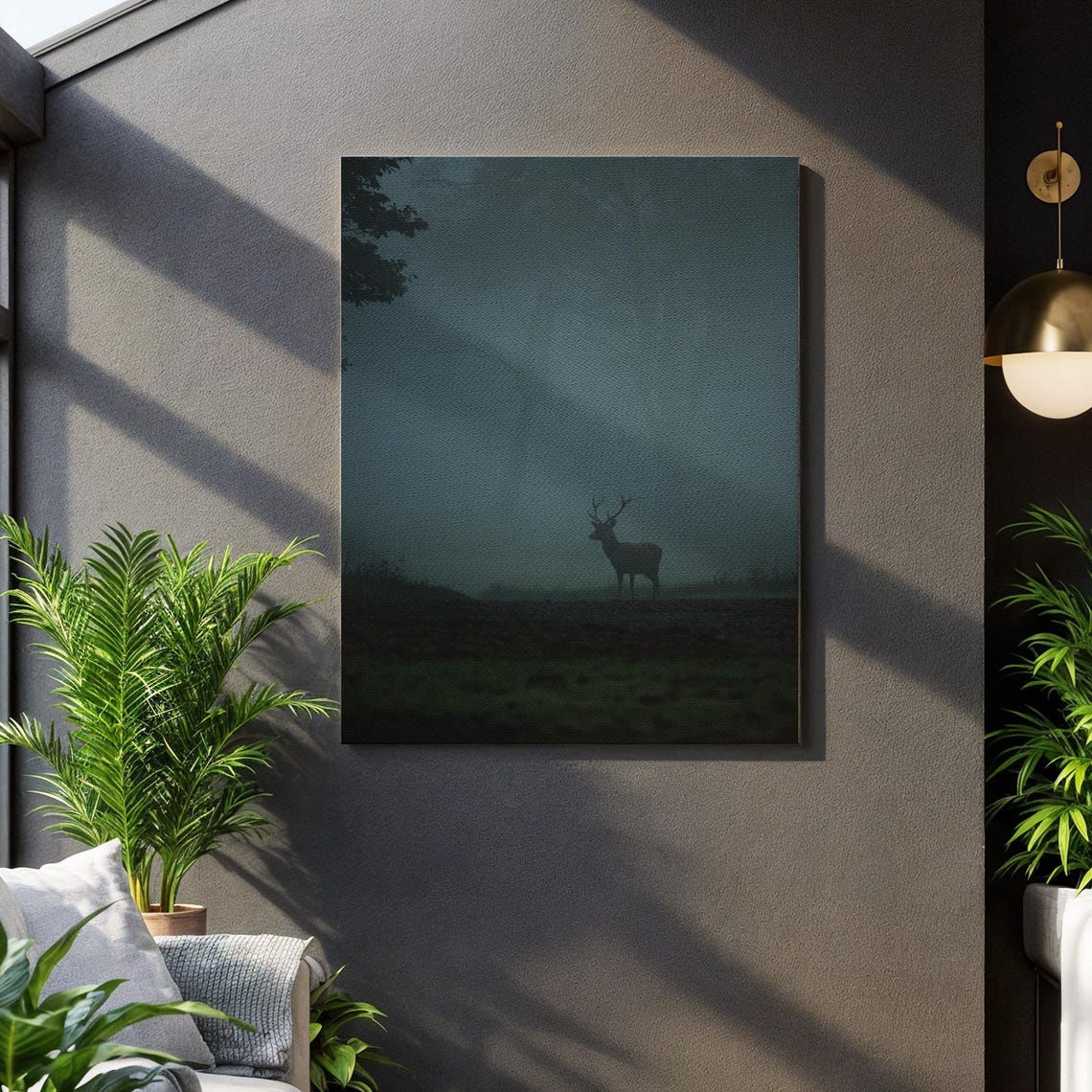 Misty Forest Stag Silhouette Moody Wildlife Photography Poster