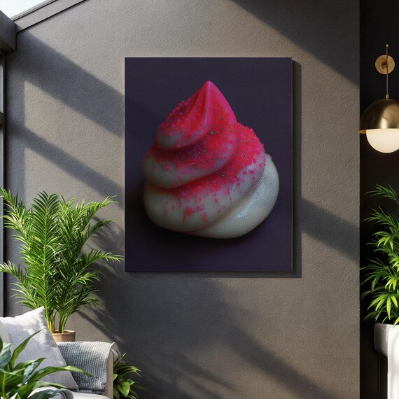 Neon Pink Swirl Dessert With Sprinkles Bold Kitchen Art Poster