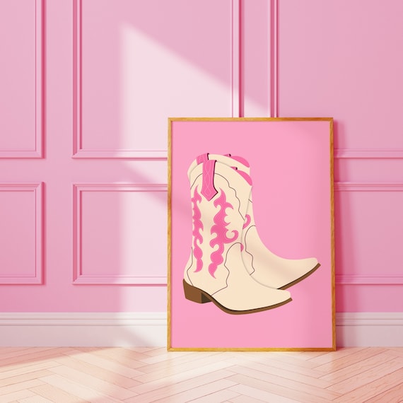 Pink and Cream Cowboy Boots Western Fashion Illustration Poster
