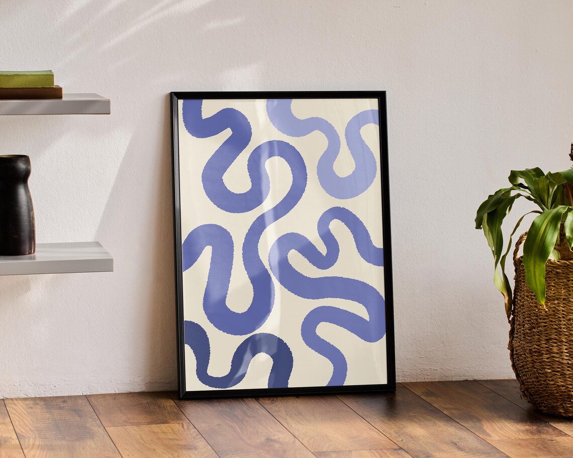 Blue Abstract Wall Art, Matisse Inspired Boho