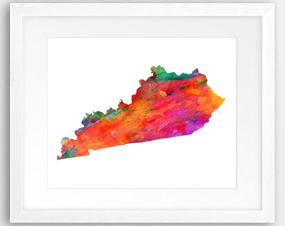 Kentucky State Map Print Silhouette Watercolor Modern Wall Art Usa Poster Home Office Decor
