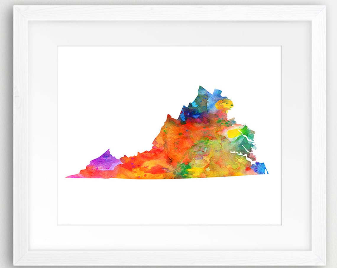 Virginia State Map Silhouette Watercolor Art Print
