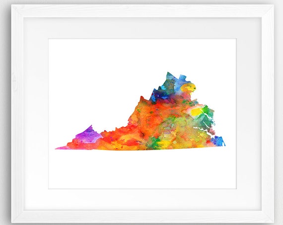 Virginia State Map Silhouette Watercolor Art Print