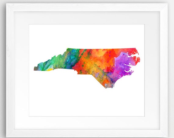 North Carolina State Map Art Print Silhouette Watercolor Modern Wall Usa Poster Home Decor