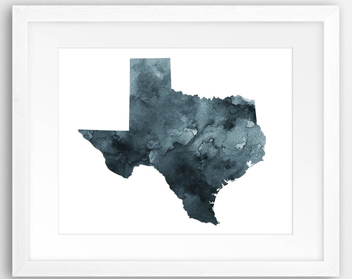 Texas State Map Indigo Blue Watercolor Silhouette Modern Home Poster
