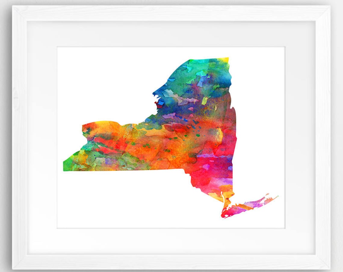 New York State Map Watercolor Silhouette Art Print