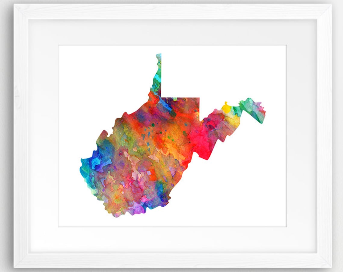 West Virginia State Map Silhouette, Watercolor Modern Art Print