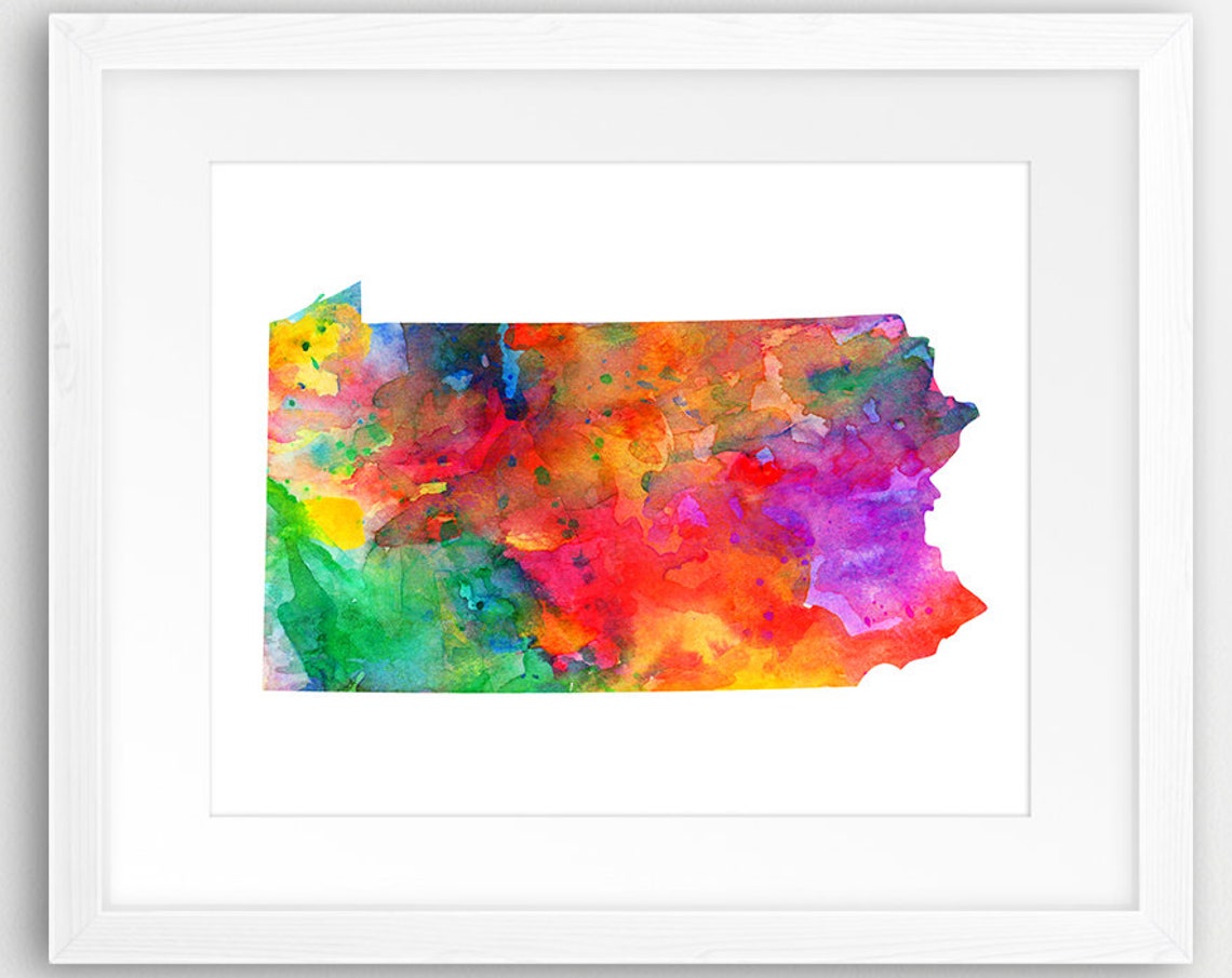 Pennsylvania State Map Rainbow Watercolor Modern Silhouette Poster