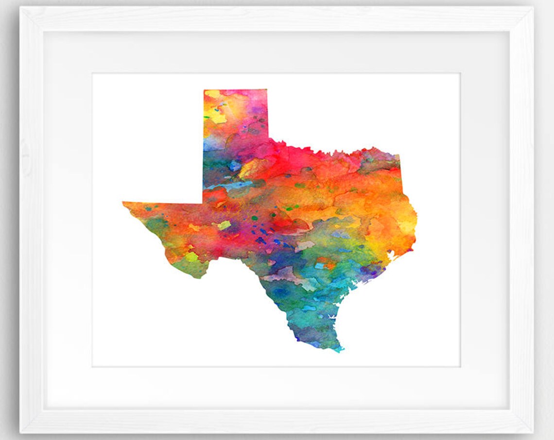 Texas State Map Silhouette, Modern Watercolor Poster