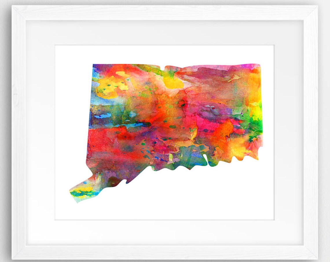 Connecticut State Map Watercolor Silhouette Art Print