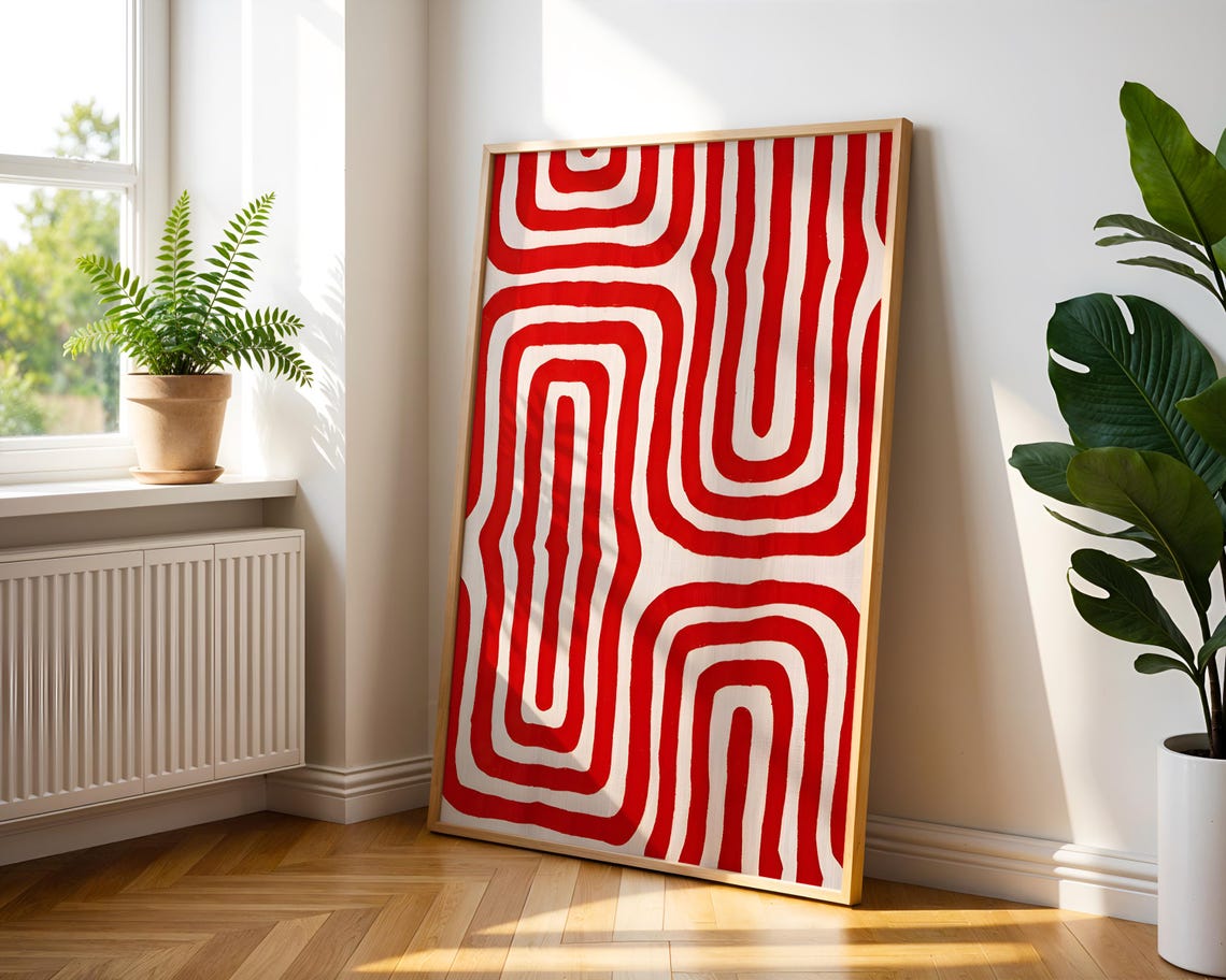 Red Geometric Wavy Line Abstract Bold Modern Pattern Art Poster - Image 8