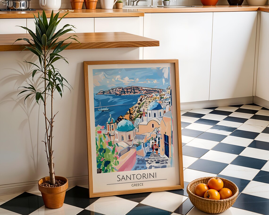 Santorini Greece Blue Domes Caldera Colorful Travel Art Poster - Image 6