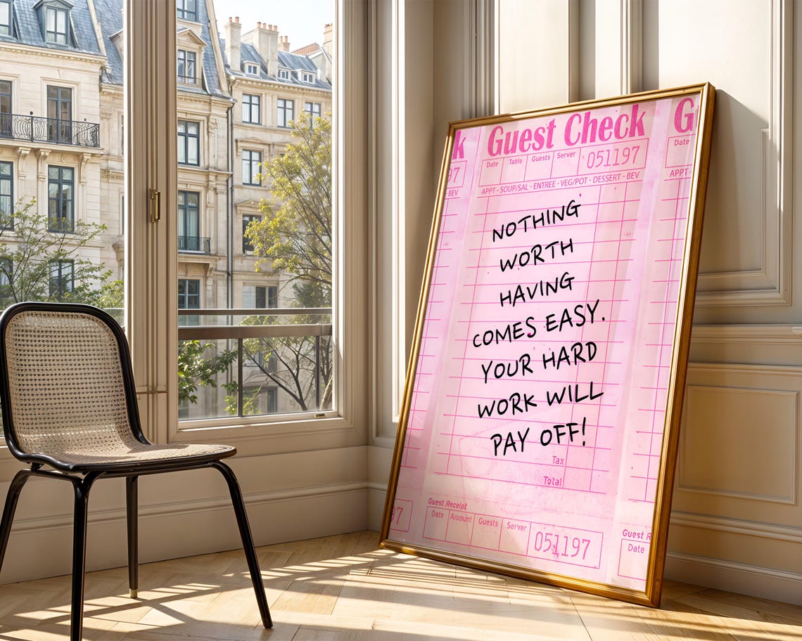 Pink Guest Check Print Motivational Quote Wall Art Trendy Y2k Decor Preppy Room Poster - Image 2