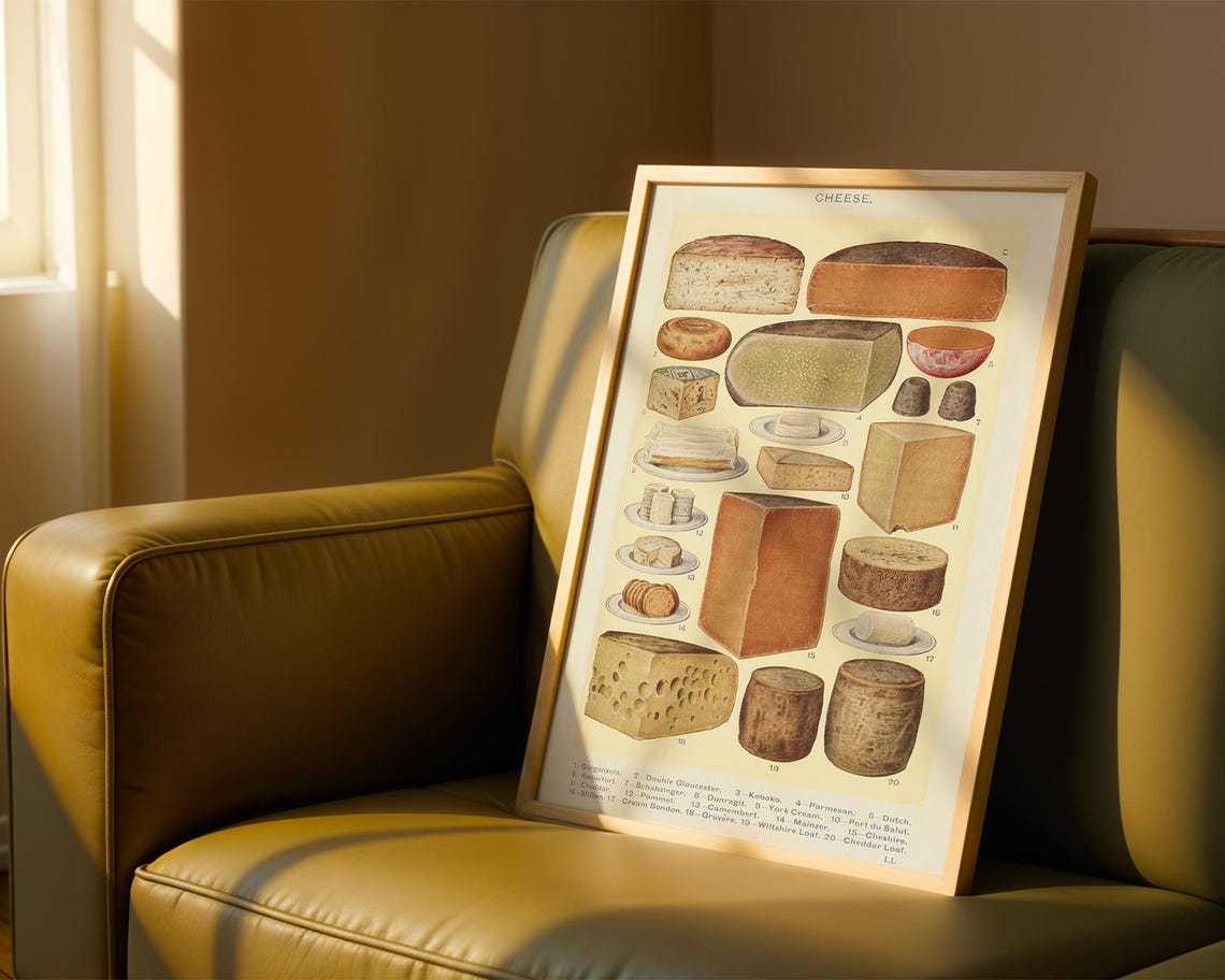 Vintage Cheese Chart Educational Illustration Retro Kitchen Art Poster - Image 8
