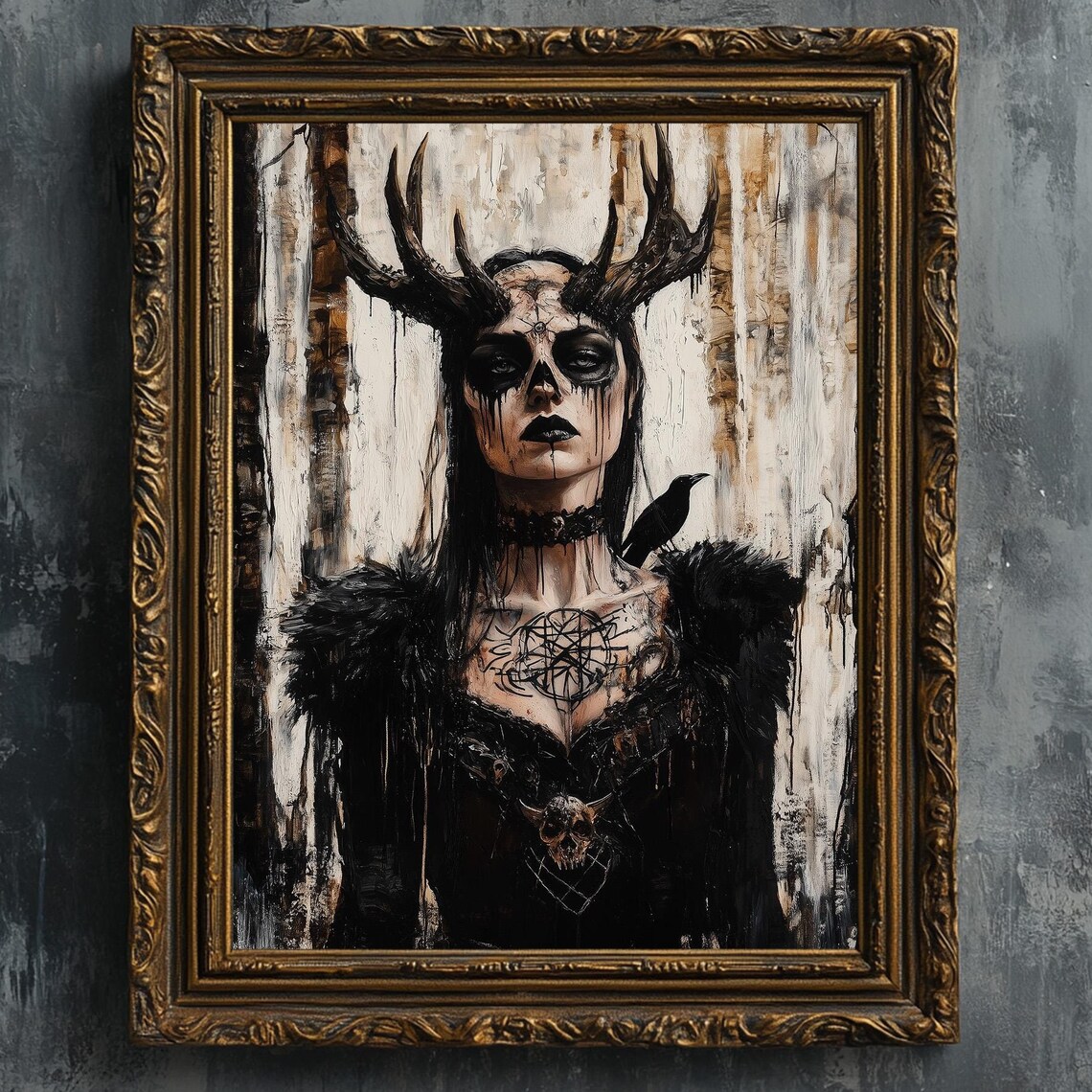 Horned Goth Witch Oil Painting Art Print - Image 7