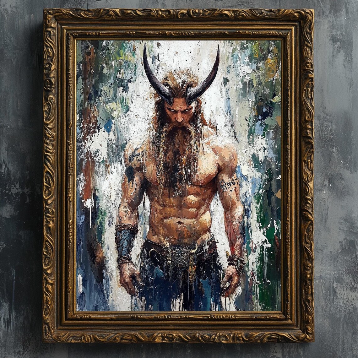 Loki Norse God Horned Warrior Viking Mythology Oil Painting Print