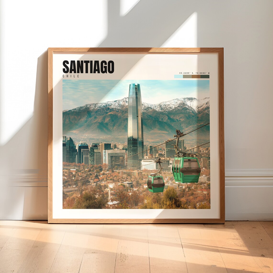 Santiago Chile Travel Poster, City Wall Art Print