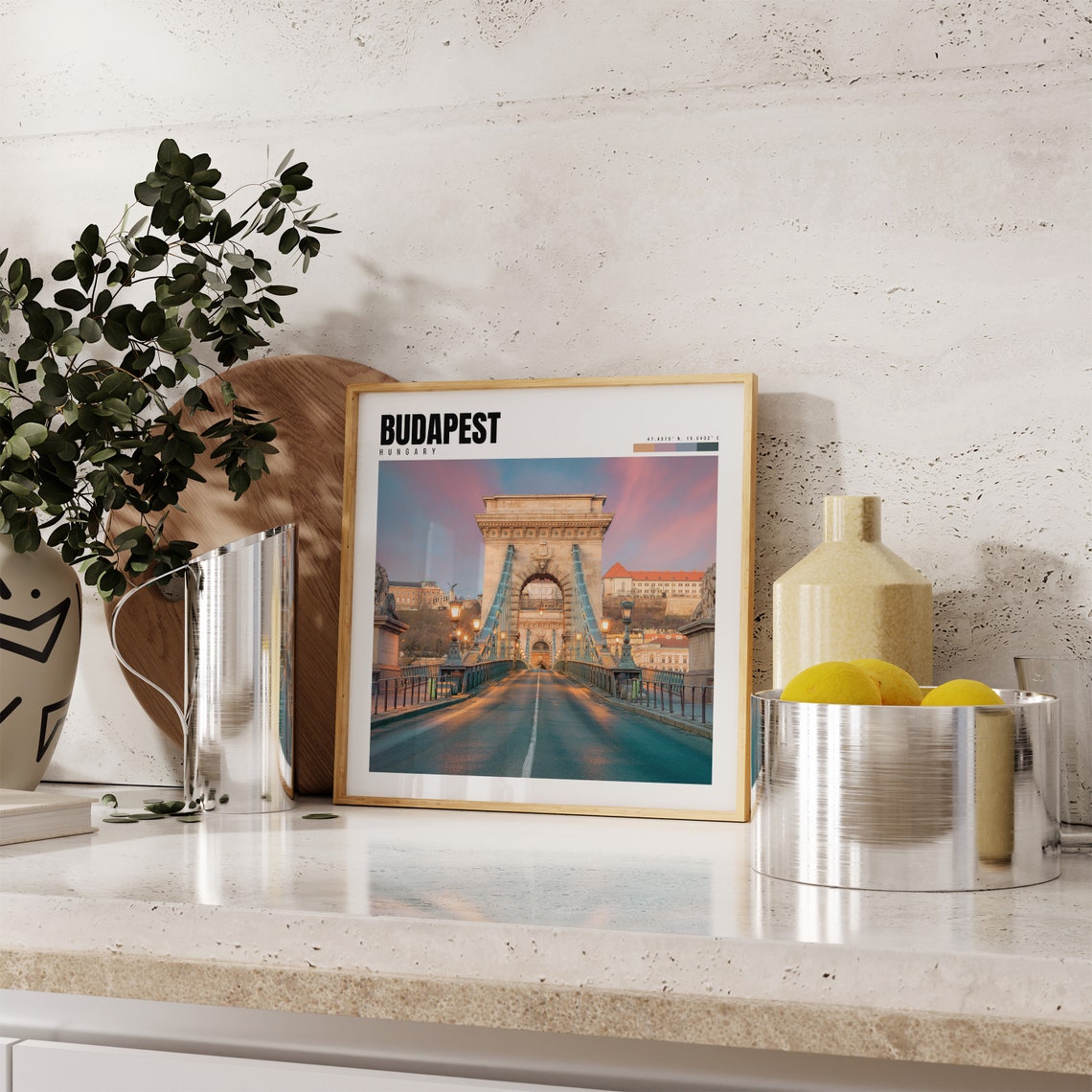 Budapest Hungary Chain Bridge Danube Sunset City Lights Poster - Image 4