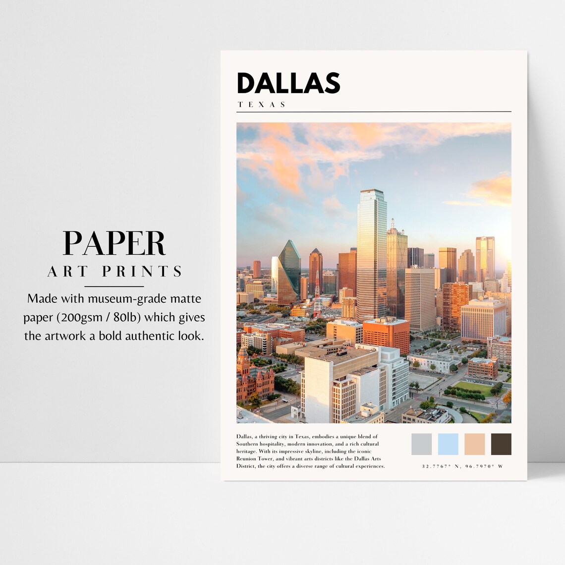 Dallas Downtown, Texas Travel Poster, City View - Image 3