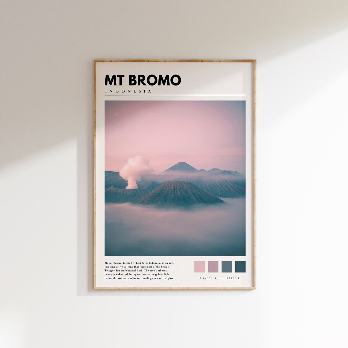 Mount Bromo Indonesia Volcano Sunrise Mist Pink Sky Landscape Poster