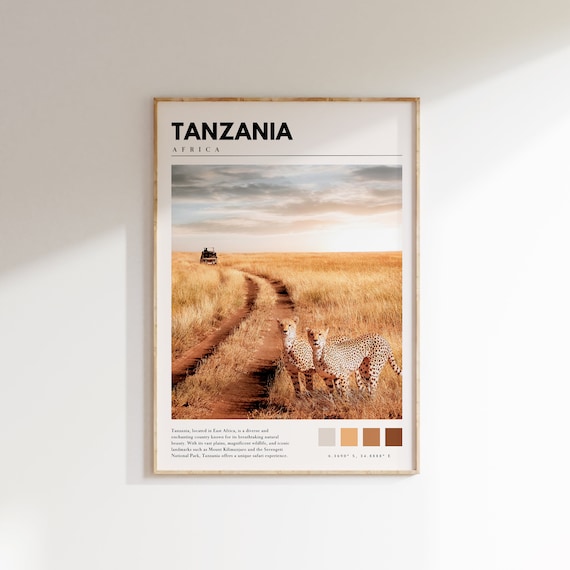 Tanzania Africa Cheetahs Savanna Sunset Safari Jeep Wildlife Poster