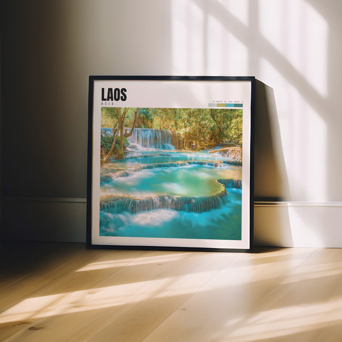Laos Tiered Jungle Waterfalls with Turquoise Pools Scene Poster - Image 3