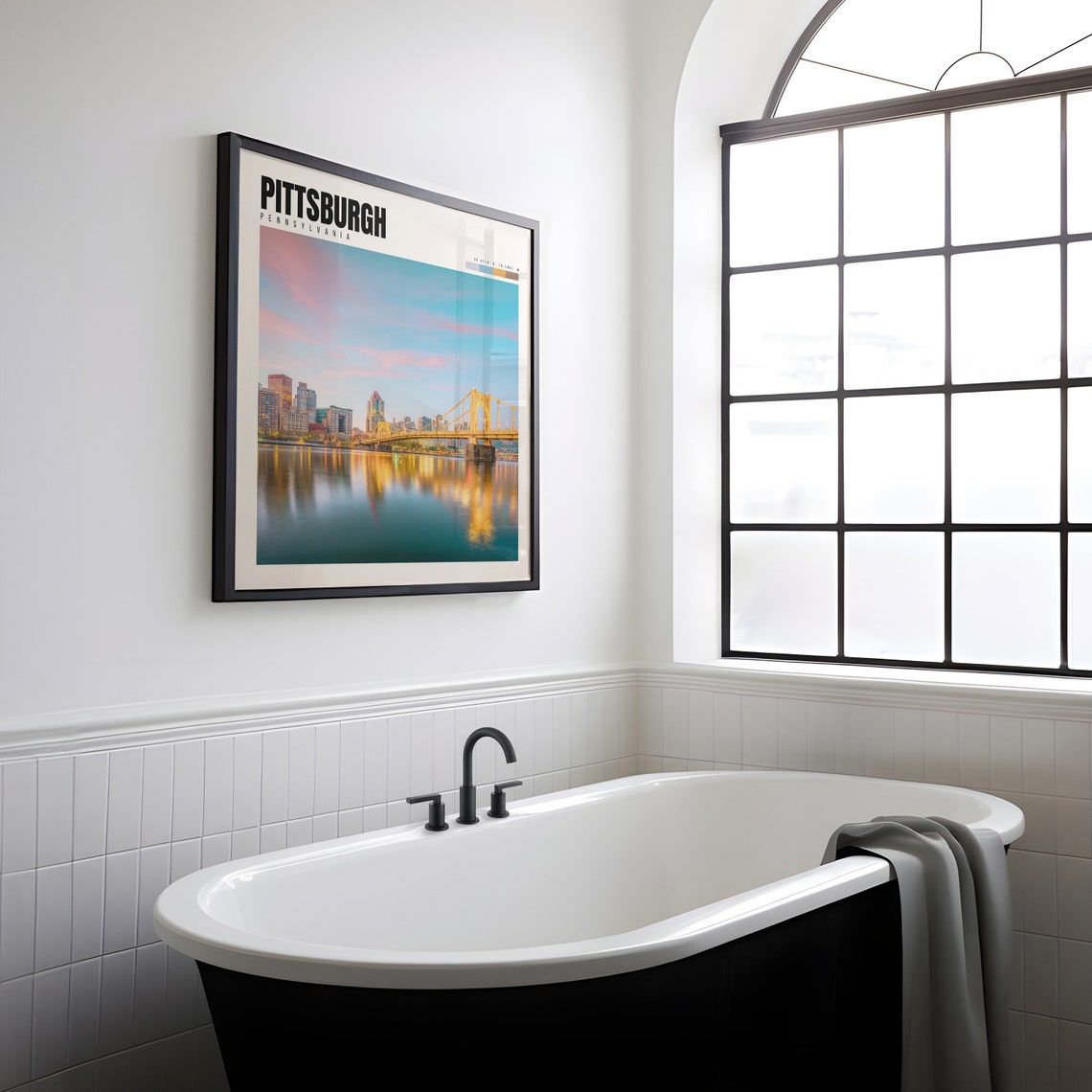 Pittsburgh Poster with Roberto Clemente Bridge and Skyline at Dusk - Image 2