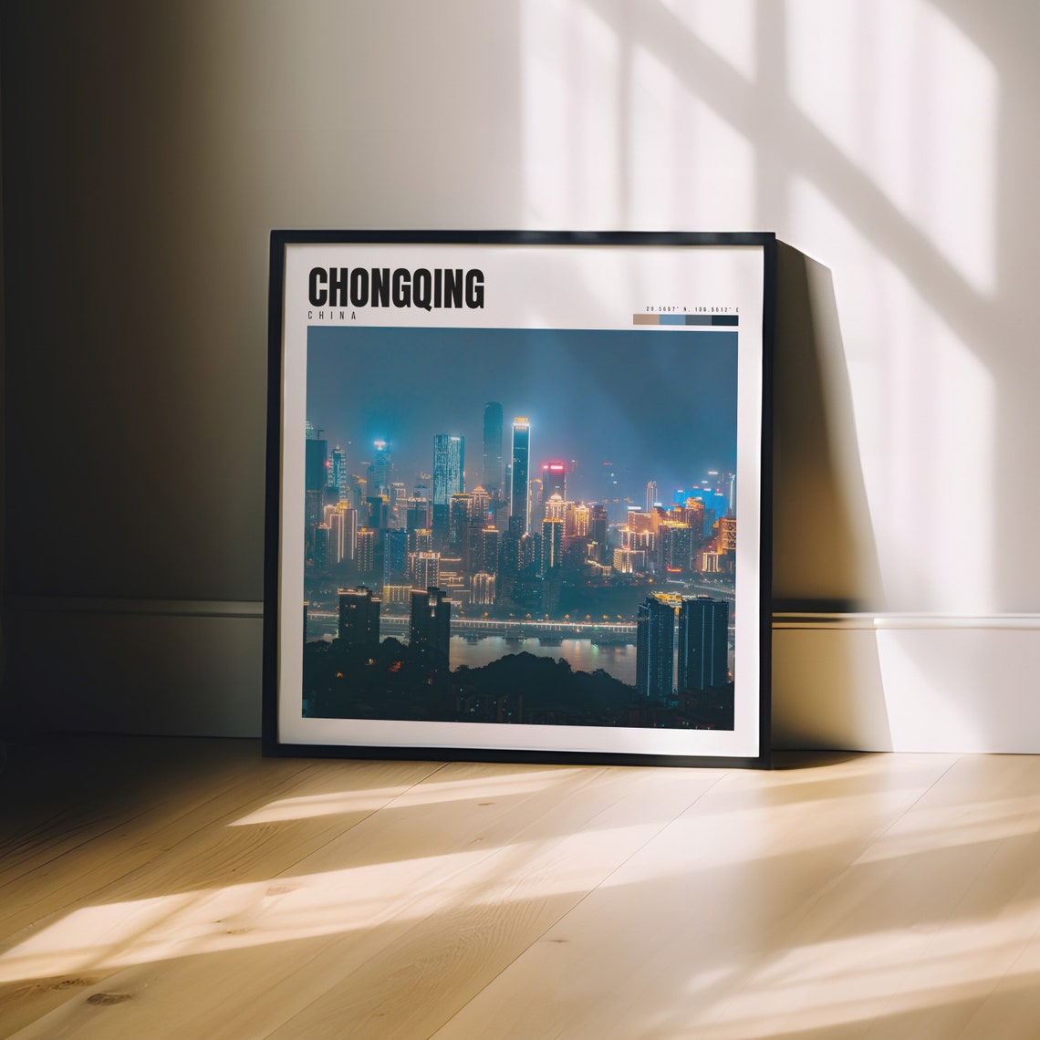 Chongqing China Neon Night Skyline River Panorama City Poster - Image 3