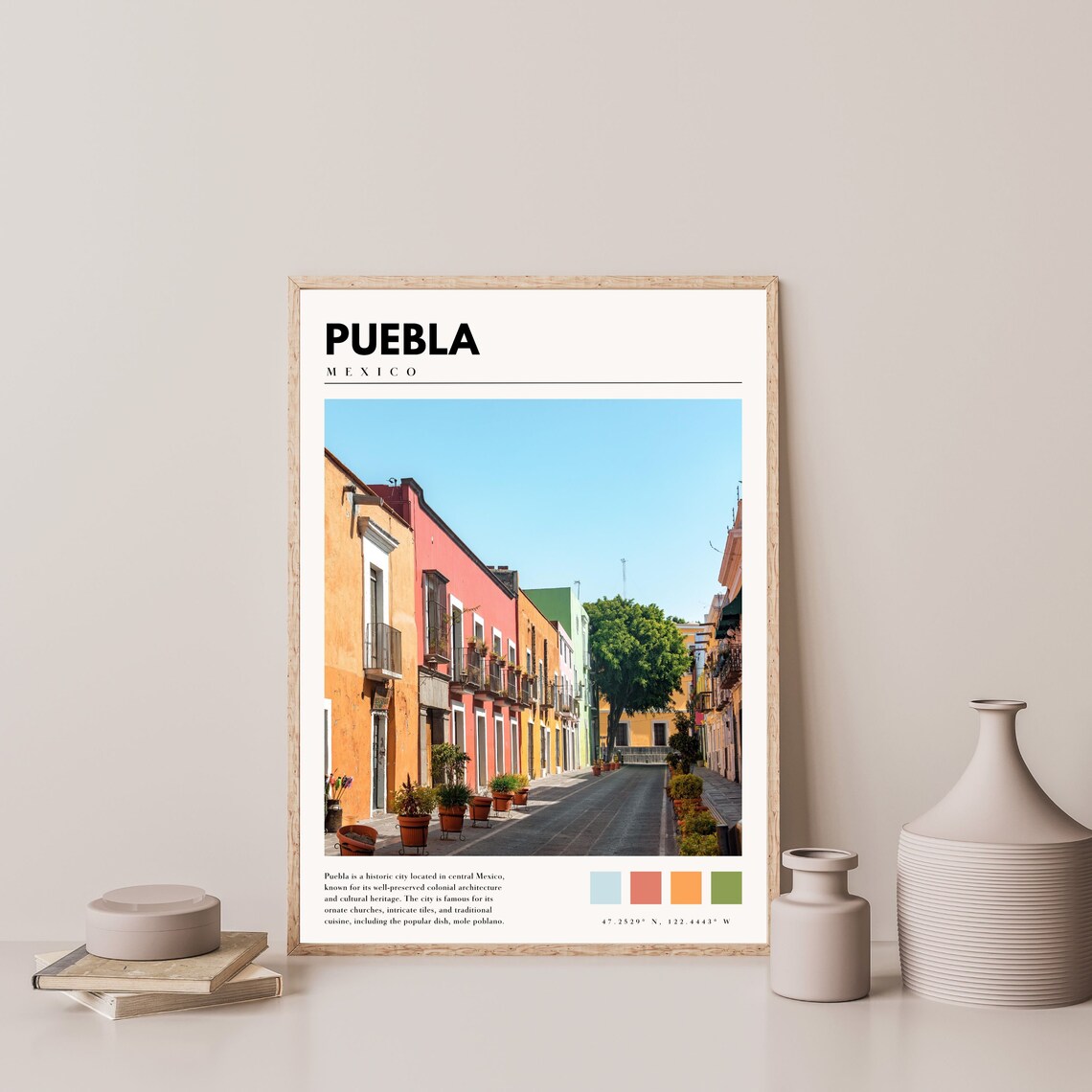 Puebla Mexico Colorful Colonial Street Pastel Buildings Travel Poster - Image 4