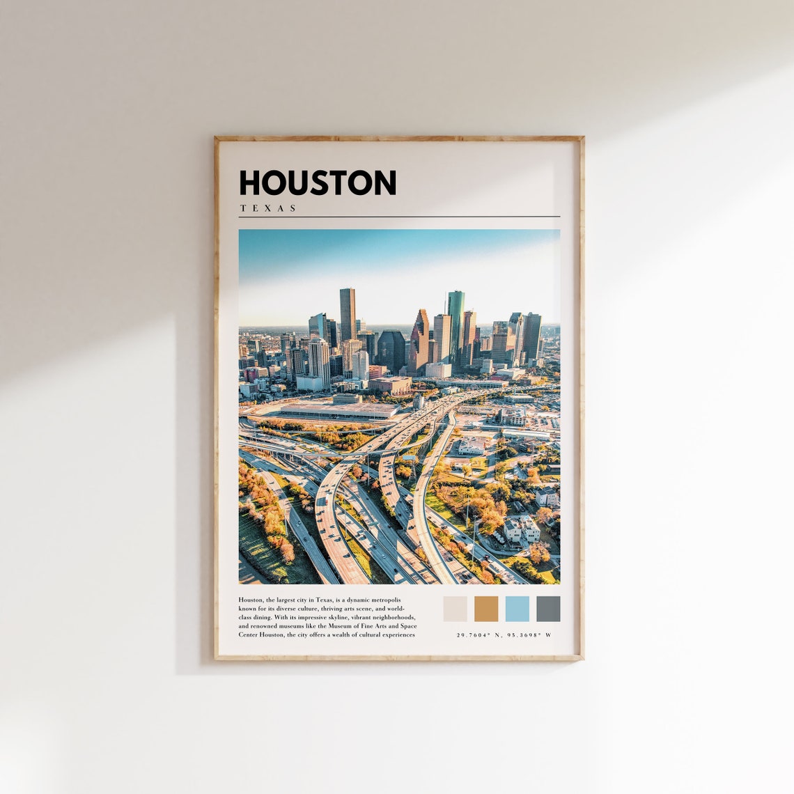 Houston Texas Skyline Highway Interchange Daytime Travel Poster