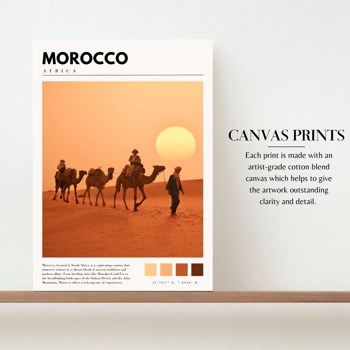 Morocco Sahara Desert Camel Caravan Sunset Golden Light Travel Poster - Image 2