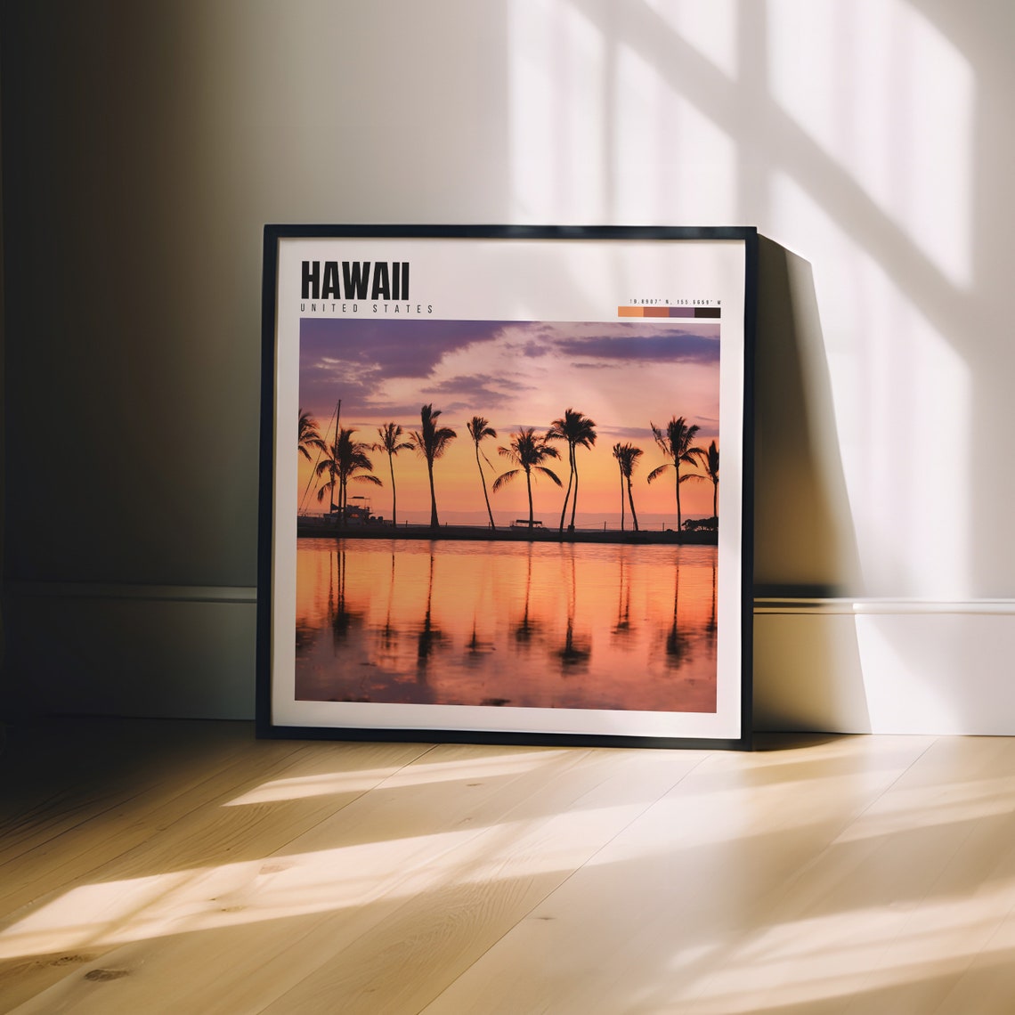 Hawaii Palm Tree Silhouettes at Sunset Over Calm Water Poster - Image 3