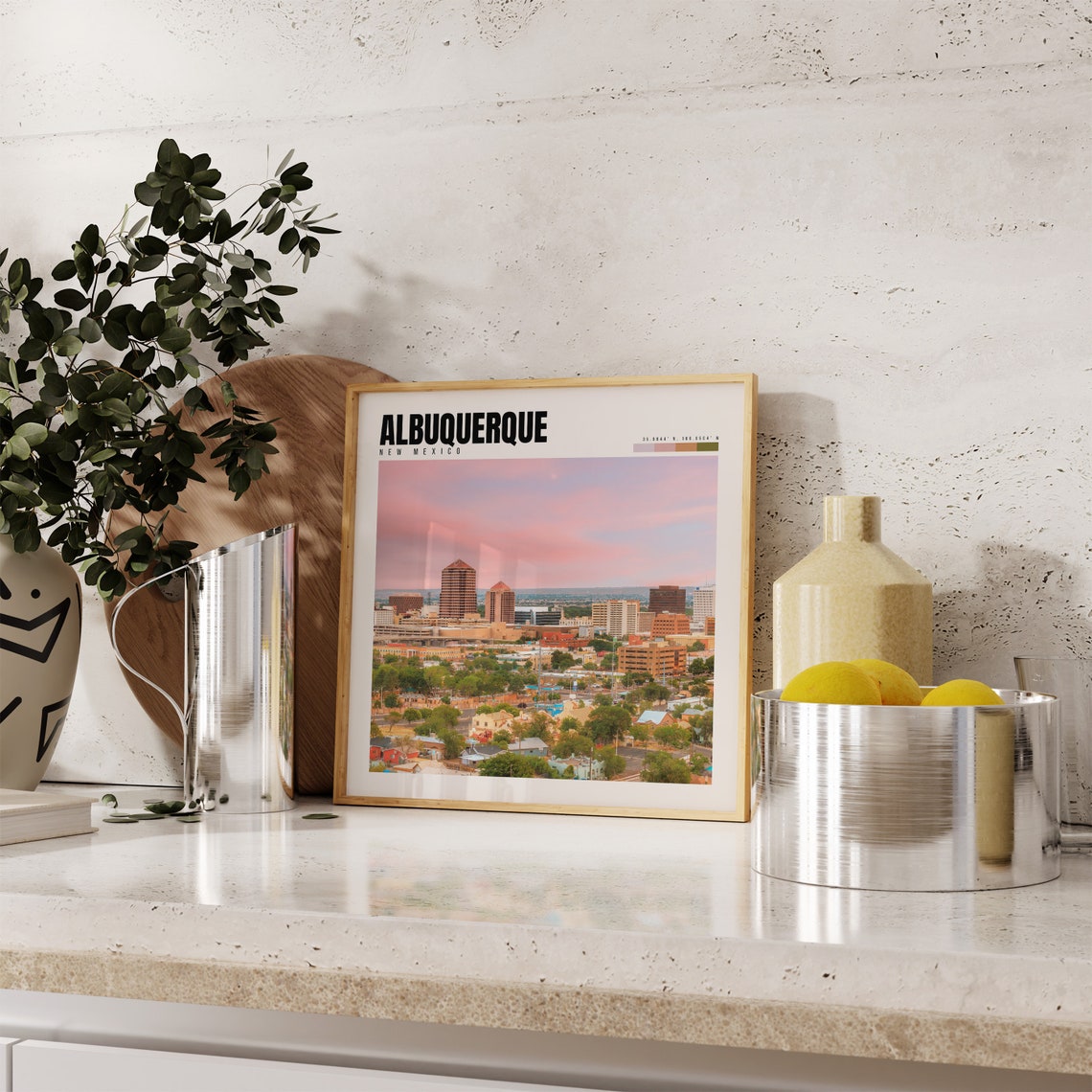 Albuquerque New Mexico Pink Sunset Downtown Skyline View Poster - Image 4