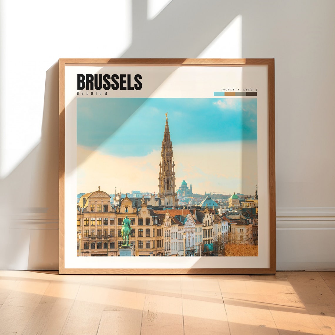 Brussels Belgium Grand Place Town Hall Tower Golden Light Poster
