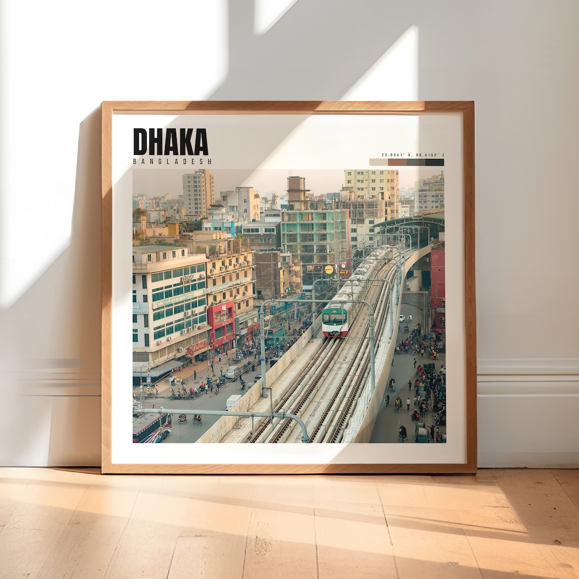 Dhaka Bangladesh Elevated Metro Train Busy City Street Poster