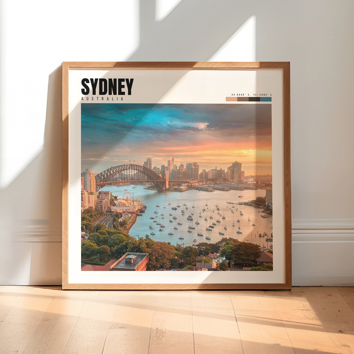 Sydney Australia Harbour Bridge Sunset Sailboats Skyline Travel Poster