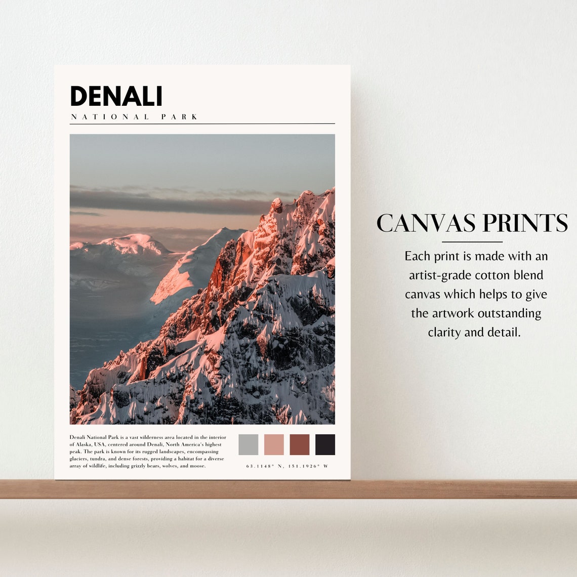 Denali National Park Snowy Peaks Sunset Alpenglow Alaska Print - Image 2