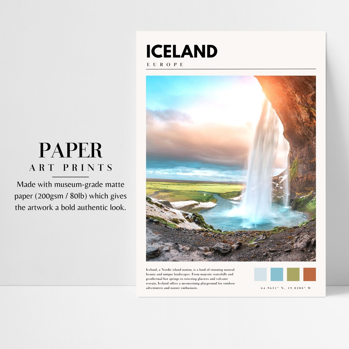 Iceland Waterfall Travel Poster, Europe Wall Art - Image 3