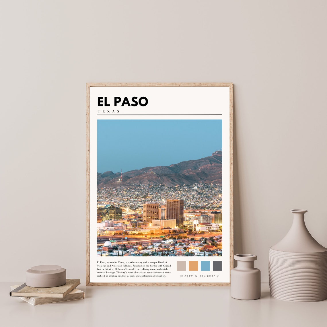 El Paso Texas City Lights Desert Mountain Night Skyline Travel Poster - Image 4