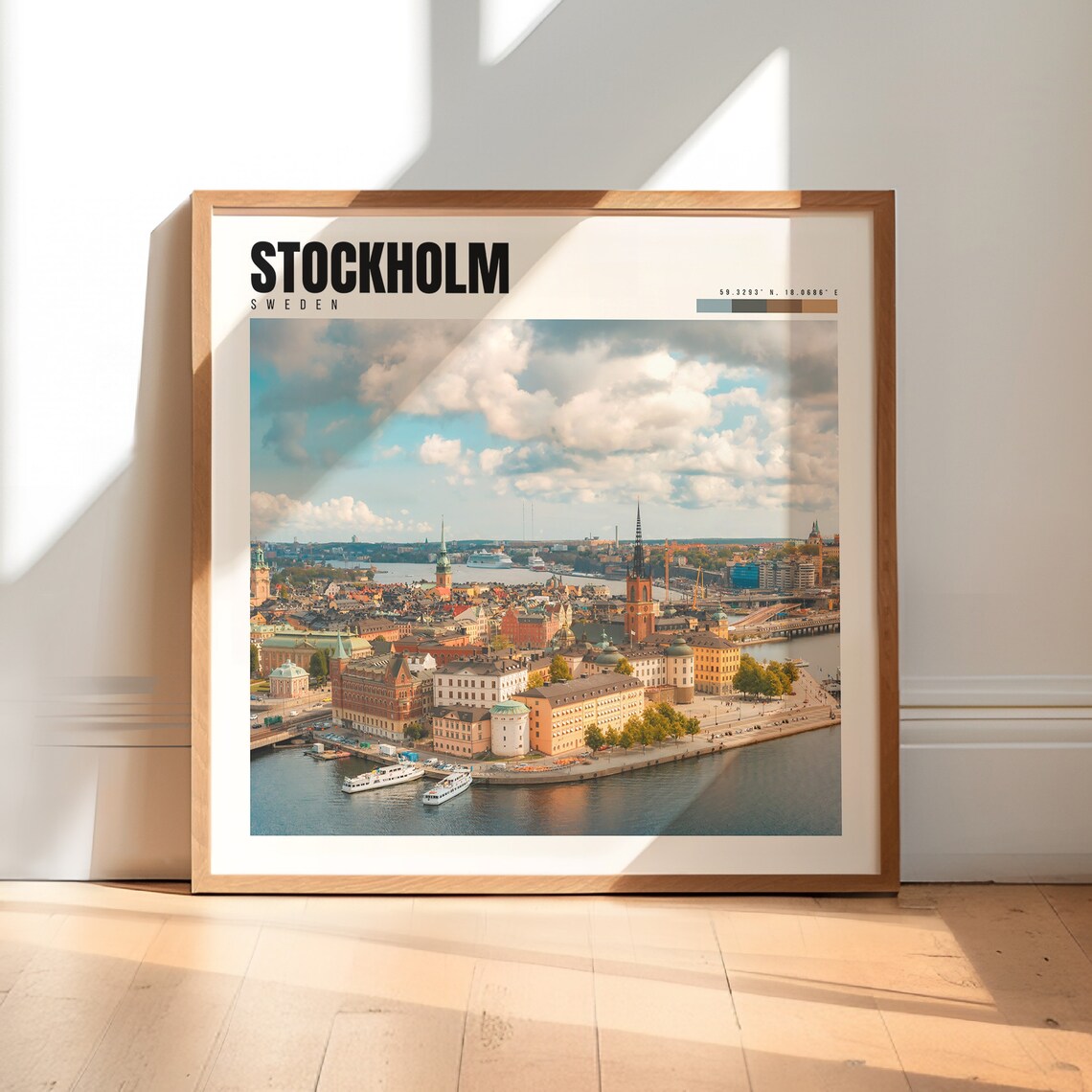 Stockholm Sweden Old Town Harbor Waterfront Panorama Travel Poster