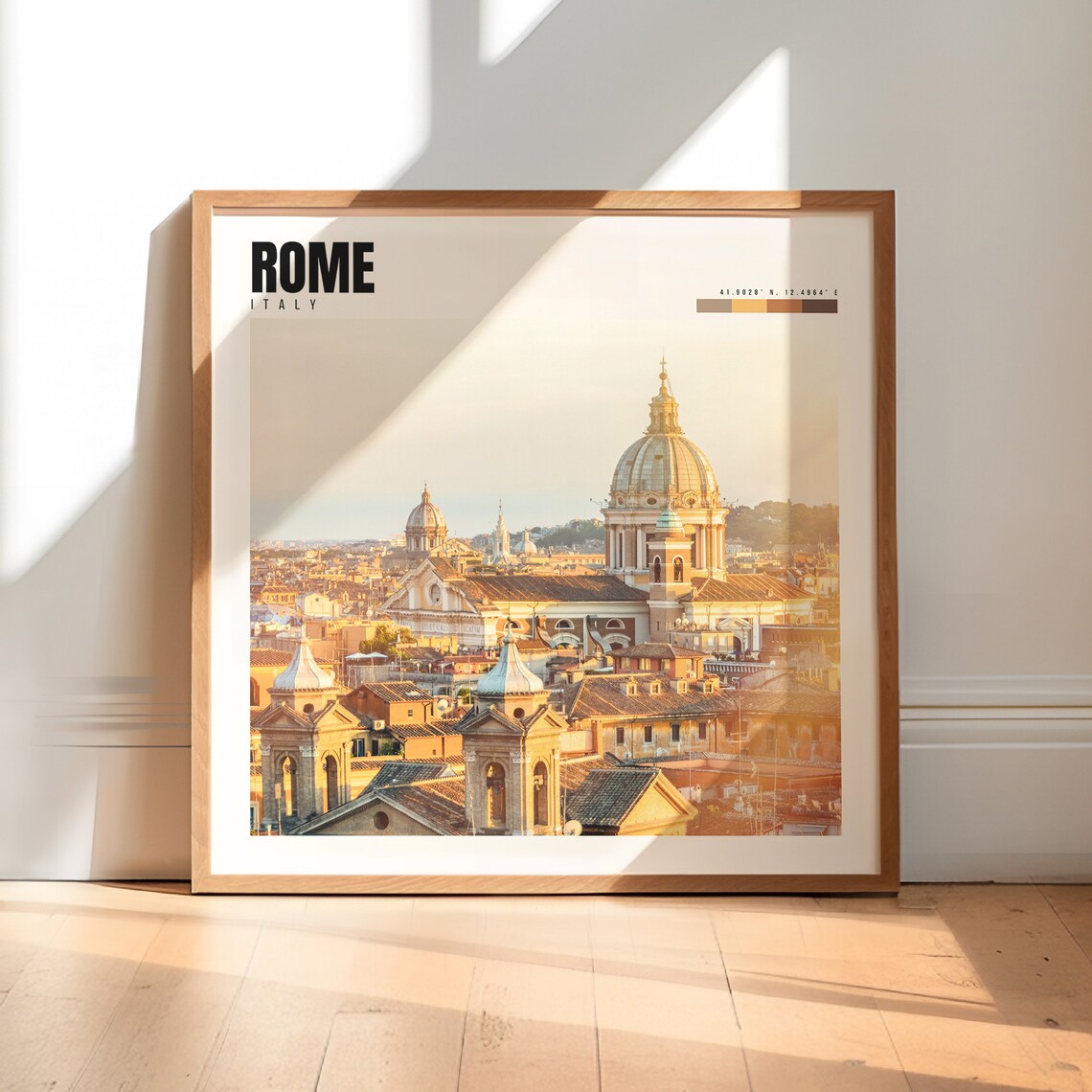 Rome Italy Old Town Domes Rooftops Golden Hour Skyline Travel Poster