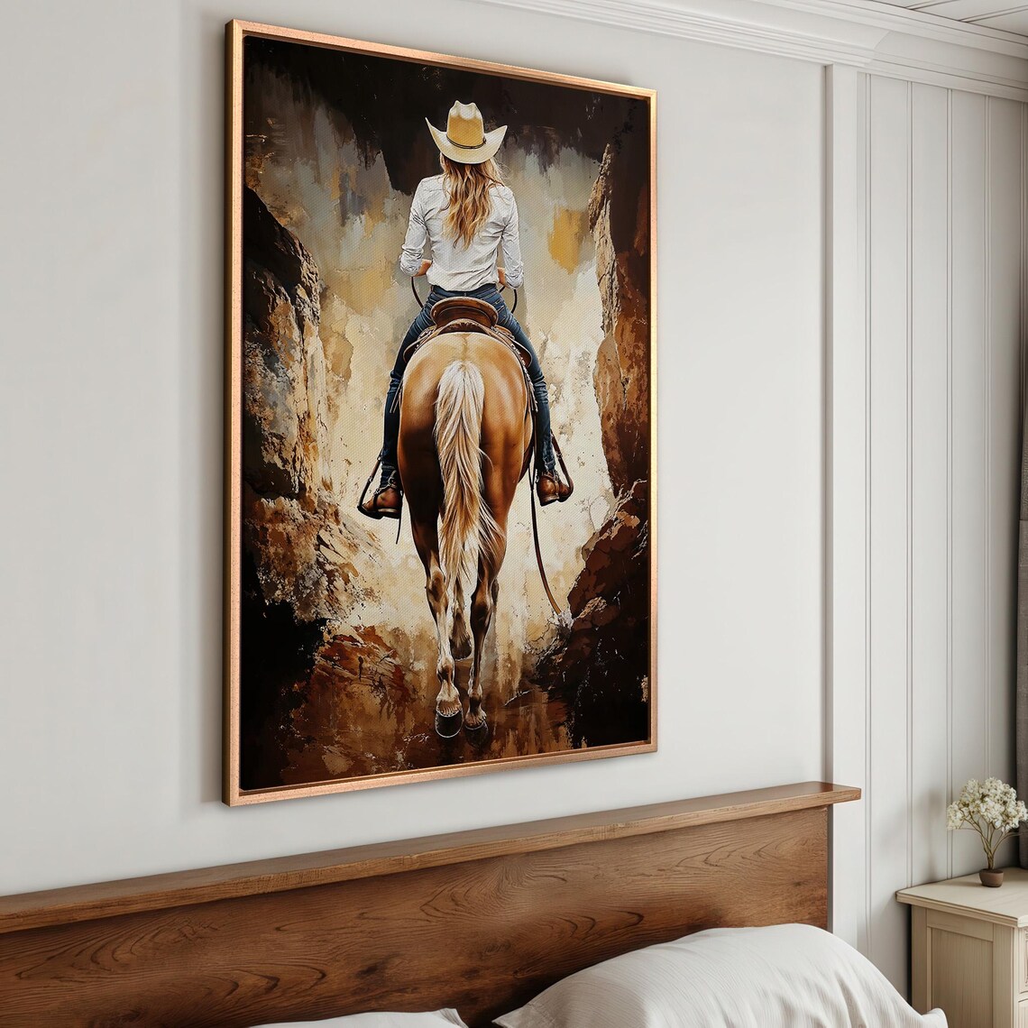 Cowgirl on Horseback in Canyon, Rustic Western Art Print - Image 4