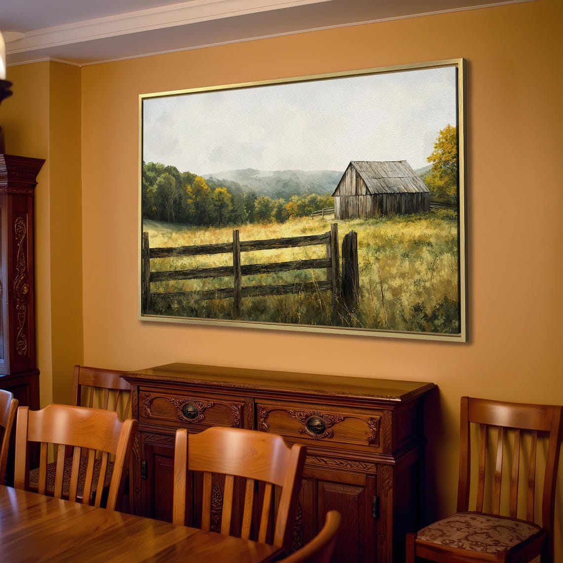 Rustic Barn and Open Field Countryside Landscape Vintage Art Poster - Image 2