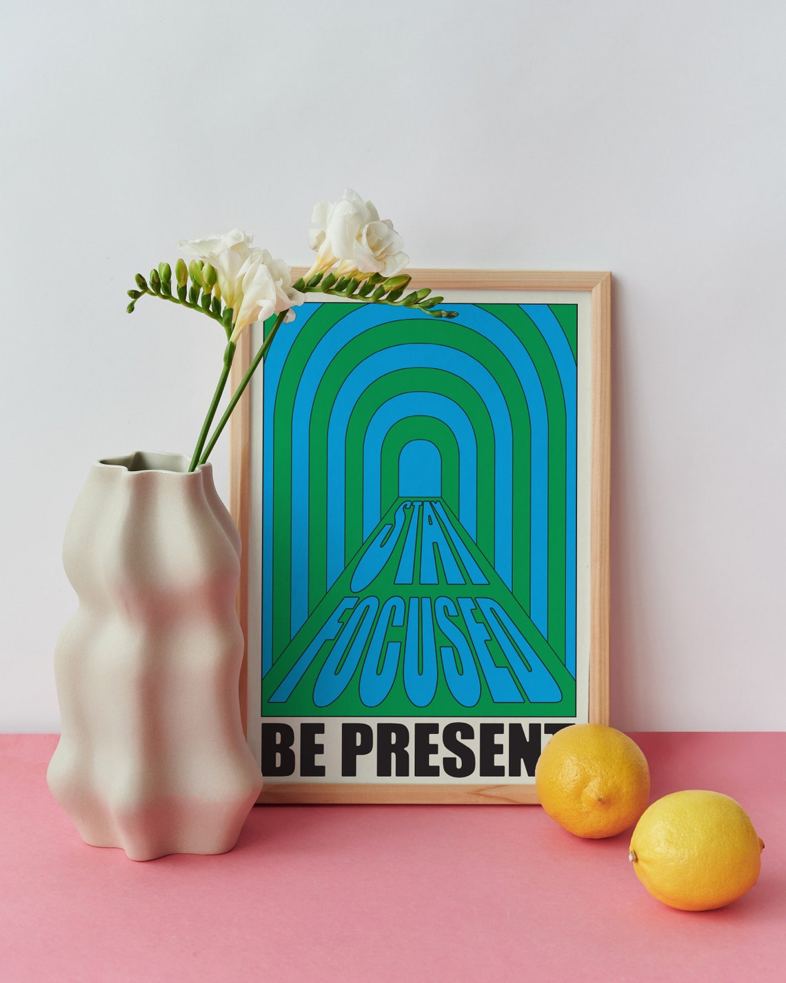 Stay Focused Be Present Blue Green Psychedelic Tunnel Poster - Image 2